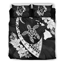 Hawaiian Map Hibiscus Turtle Fish Hook Polynesian Bedding Set