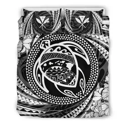 FamilyGater Bedding Set - Cover and Pillow Cases Hawaiian Kanaka Honu Hibiscus Tornado White Polynesian - AH - JD
