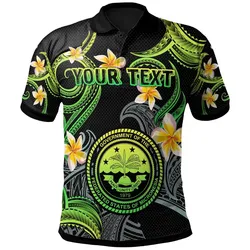 Federated States of Micronesia Polo Shirt - Custom Personalised Polynesian Waves with Plumeria Flowers (Green)