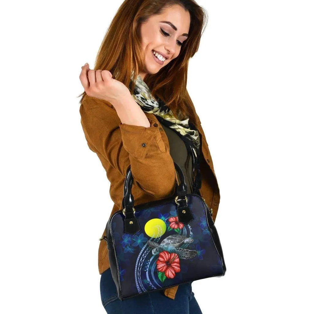 Palau Polynesian Shoulder Hand Bag - Blue Turtle Hibiscus