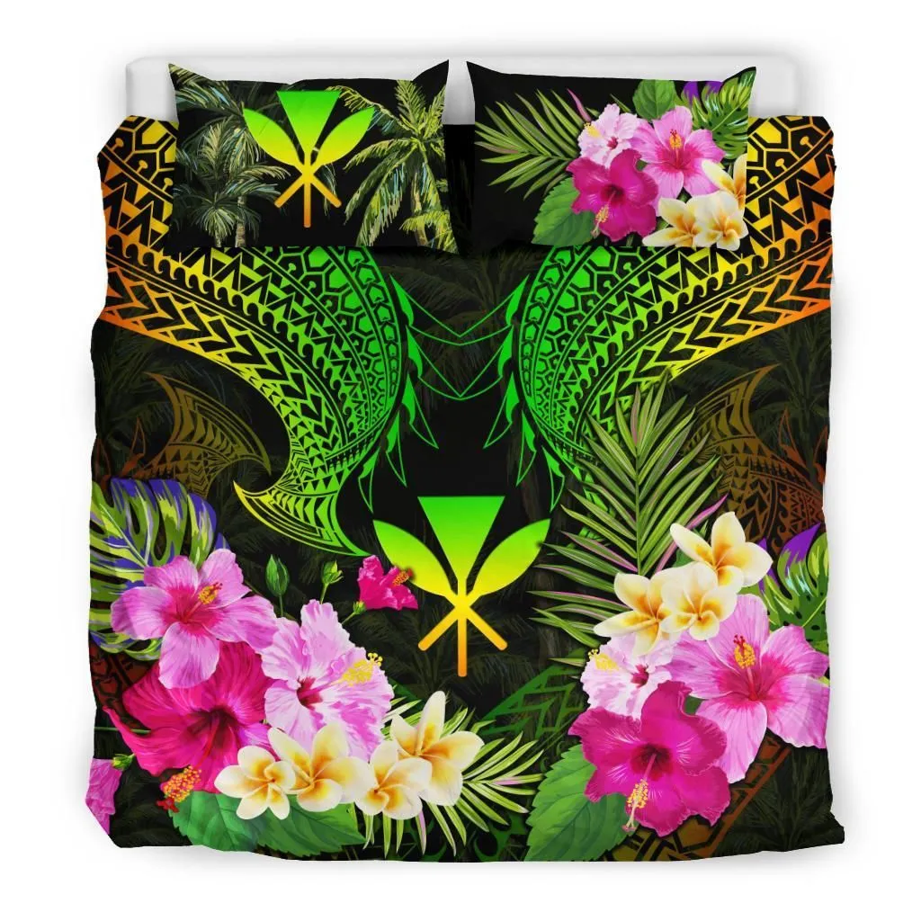 Polynesian Bedding Set - Hawaii Duvet Cover Reggae Kanaka Maoli Hibiscus Plumeria Coconut