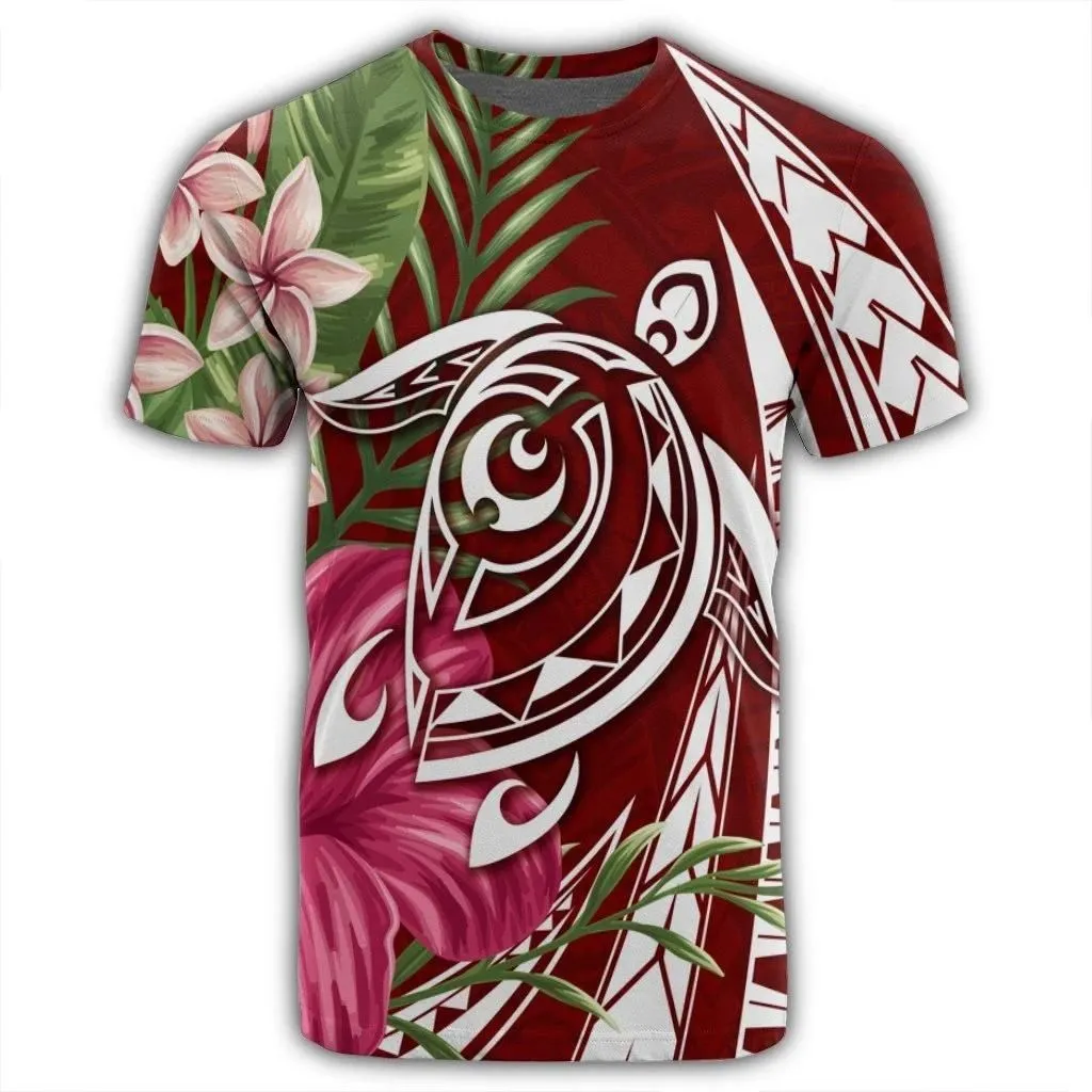 Alohawaii Tee - Hawaii Polynesian Turtle Tropical Hibiscus Plumeria T-shirt Red - AH - J4R