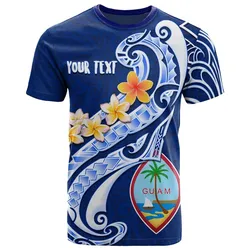 Guam PersonalisedT shirt - Guam Seal Polynesian Patterns Plumeria (Blue)