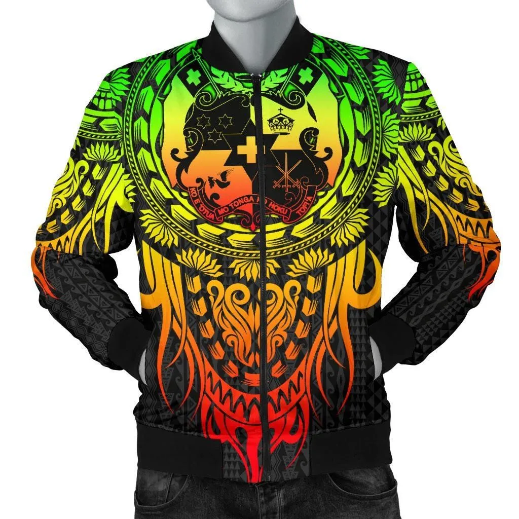 Tonga Polynesian Men's Bomber Jacket - Tattoo Pattern With Seal Reggae - BN12