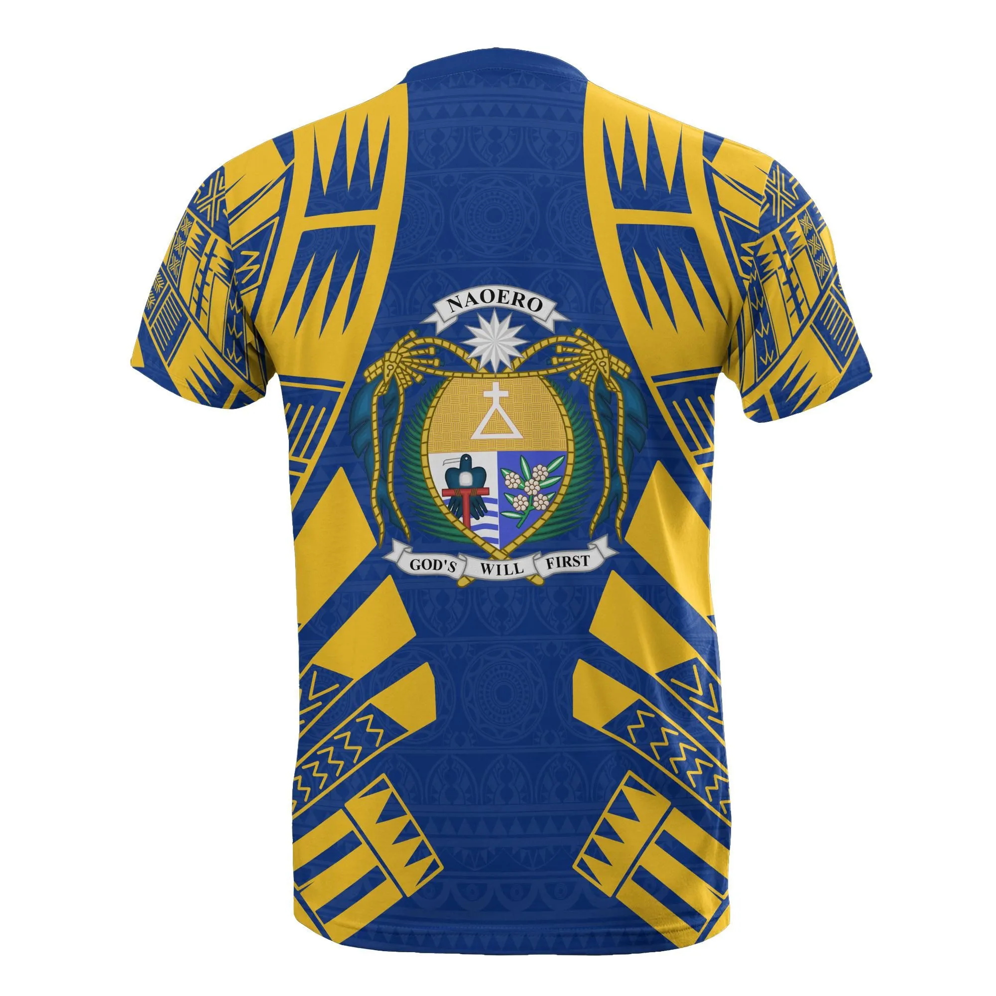 Nauru T shirt - Nauru Coat Of Arms Polynesian Tattoo Blue Style