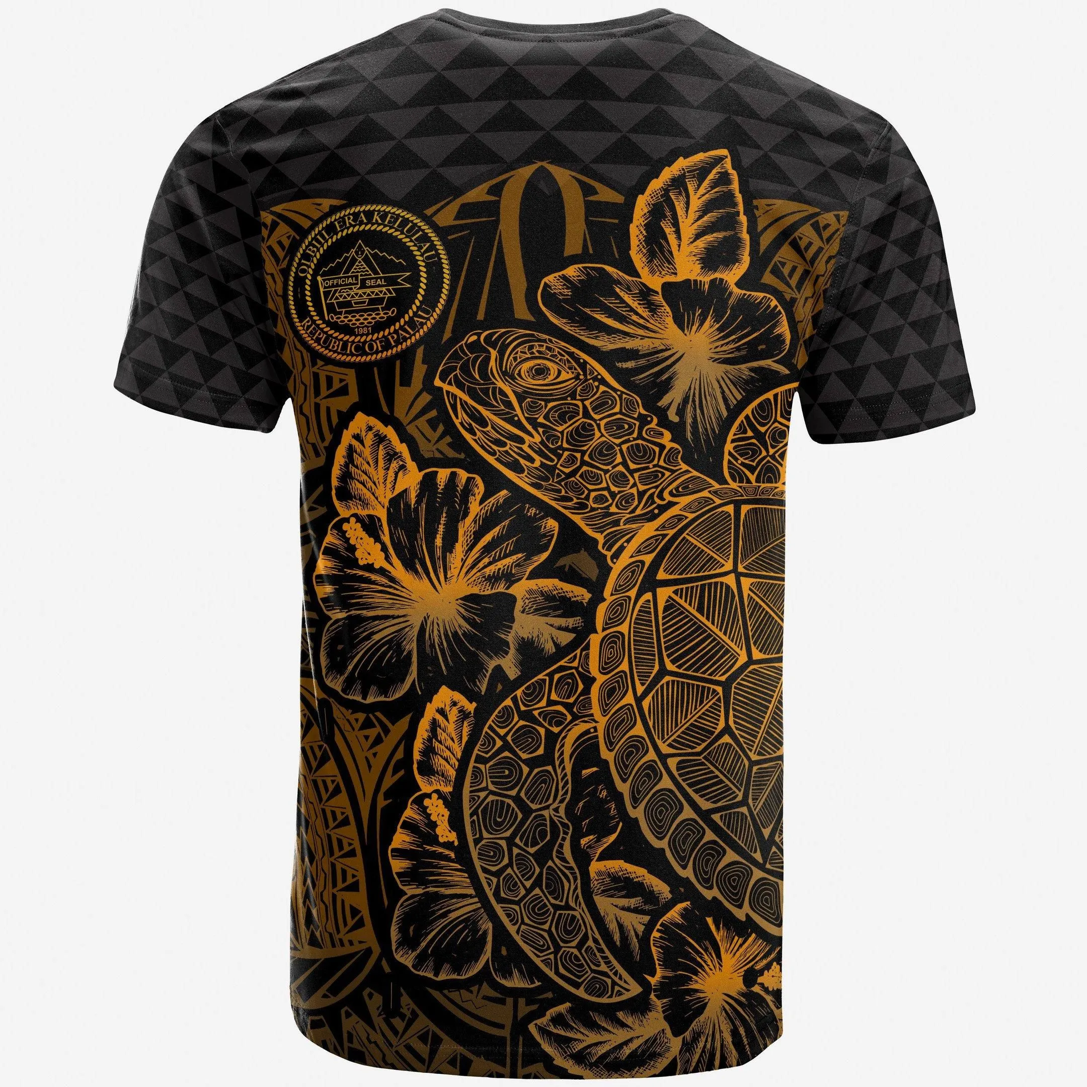 Alohawaii T-Shirt - Tee Palau Polynesian - Turtle Hibiscus Gold - BN39