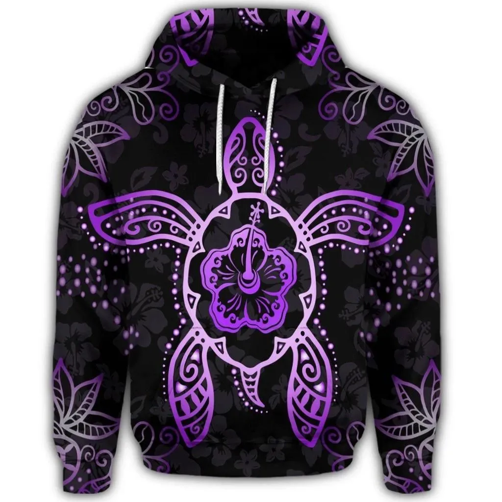 Alohawaii Hoodie - Hawaiian Turtle And Hibiscus Polynesian Hoodie Violet - AH - JR