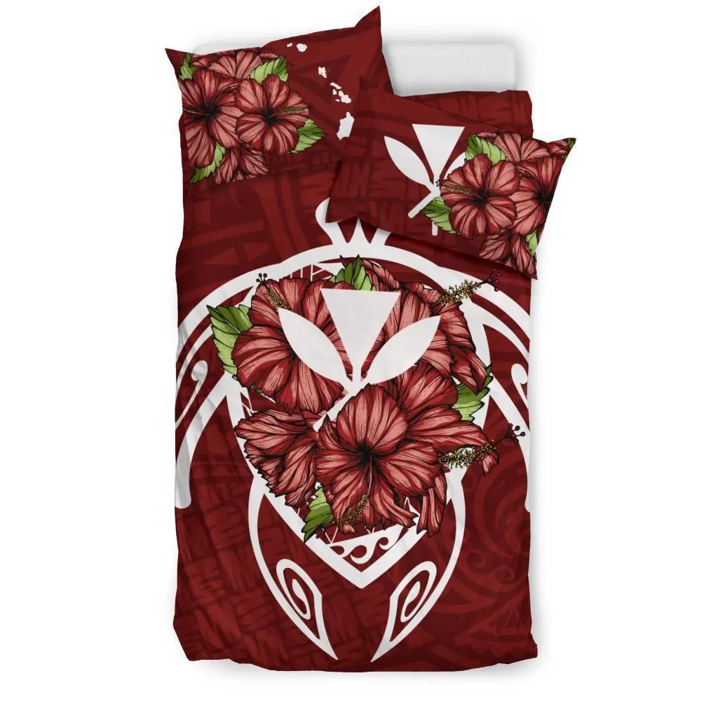 Hawaiian Bedding Set - Hawaii Turtle Hibiscus Polynesian Bedding Set - Red Four
