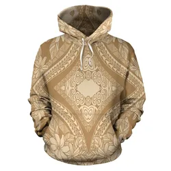 Alohawaii Hoodie - Polynesian Plumeria Mix Gold Pullover - AH - JR