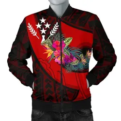 Kosrae Mens Bomber Jacket - Polynesian Hook and Hibiscus (Red)