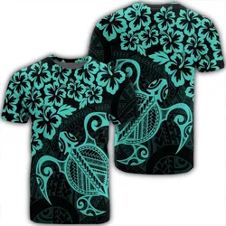 Hawaiian Map Turtle Hibiscus Kanaka Polynesian T-Shirt - Turquoise - AH