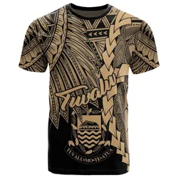 Tuvalu Polynesian T-Shirt - Tribal Wave Tattoo Gold