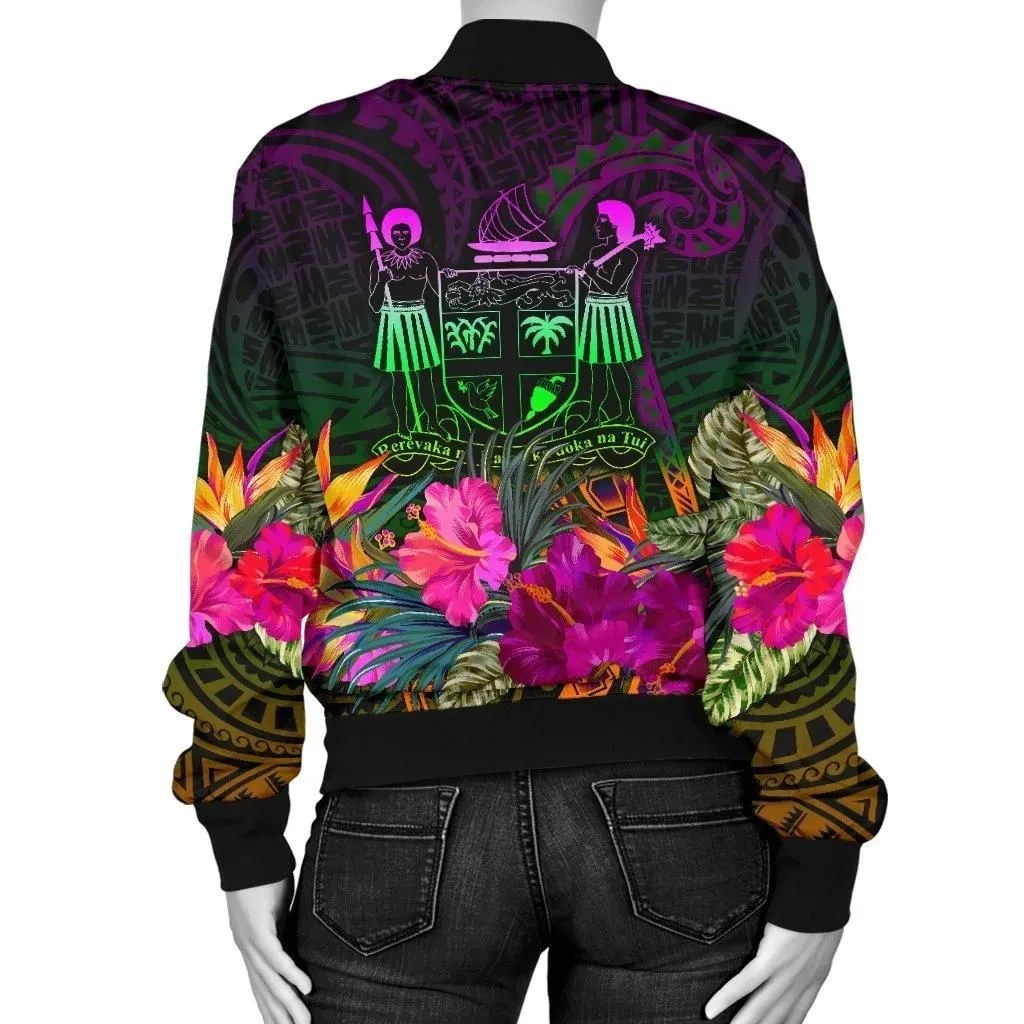 Fiji Women's Bomber Jacket - Summer Hibiscus - BN15