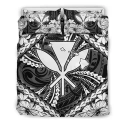 Alohawaii Home Set - Hawaiian Map Kanaka Hibiscus White Polynesian Bedding Set - AH - JD