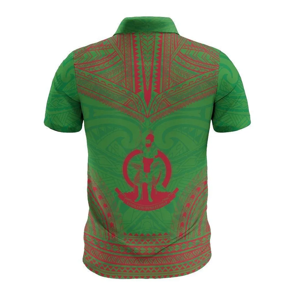 Vanuatu Polo Shirt - Vanuatu Coat Of Arms Polynesian Chief Tattoo Flag Version