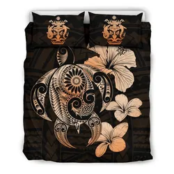 FamilyGater Bedding Set - Cover and Pillow Cases Solomon Islands Hibiscus Plumeria Mix Polynesian Orange Turtle - J1