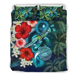FamilyGater Bedding Set - Cover and Pillow Cases American Samoa - Ocean Turtle Coconut Tree And Hibiscus A24