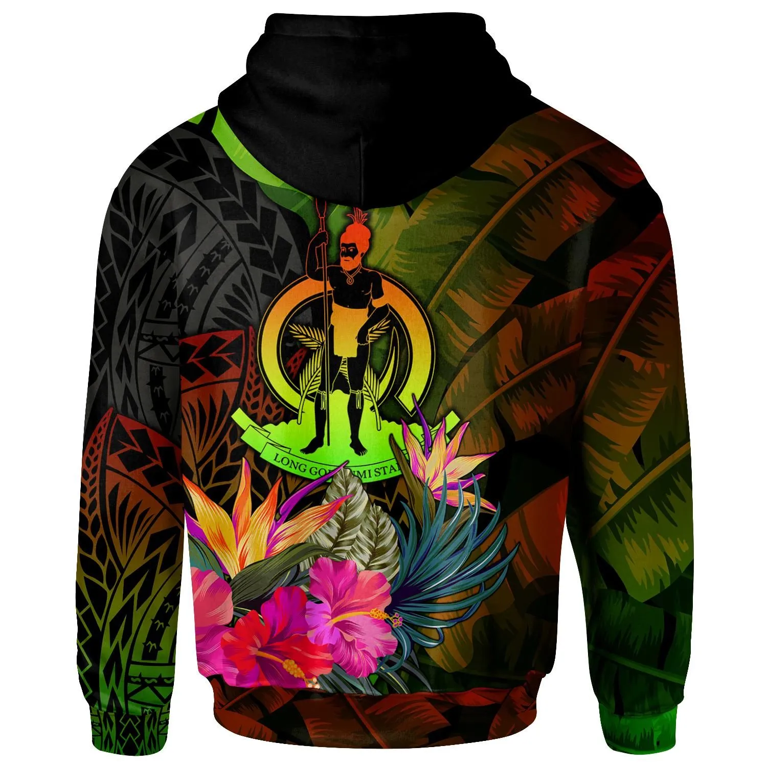 Vanuatu Polynesian Hoodie - Hibiscus and Banana Leaves