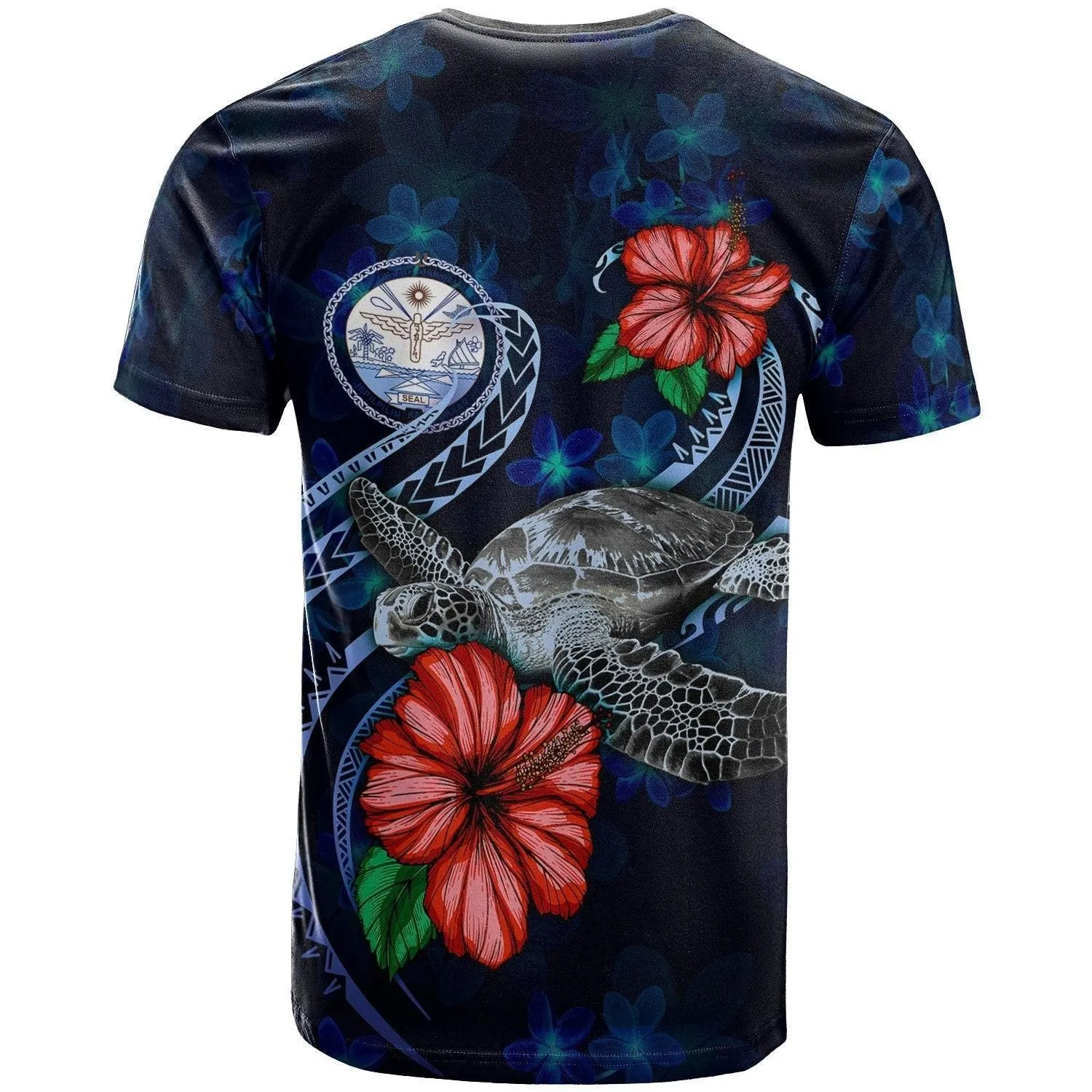 Marshall Islands Polynesian T shirt - Blue Turtle Hibiscus