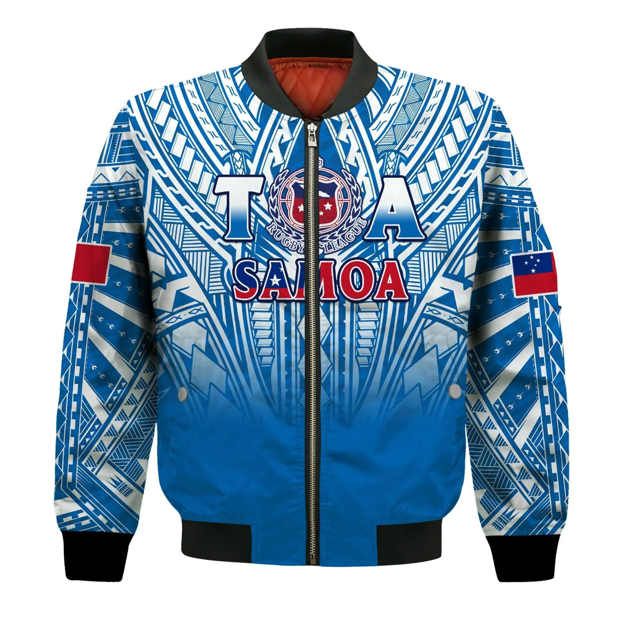 (Custom Text And Number) Samoa Rugby Bomber Jacket Toa Samoa Polynesian Pacific Blue Version LT14