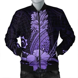 Hawaii Polynesian Pineapple Hibiscus Bomber Jacket - Purple