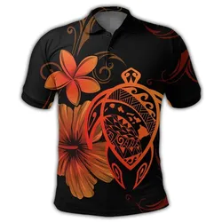 Hawaiian Map Turtle Hibiscus Plumeria Polynesian Polo Shirt - Orange