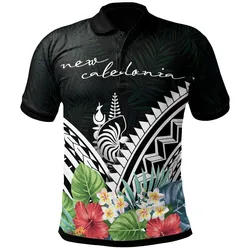 New Caleronia Polo Shirt - New Caleronia Coat of Arms and Polynesian Tropical Flowers White