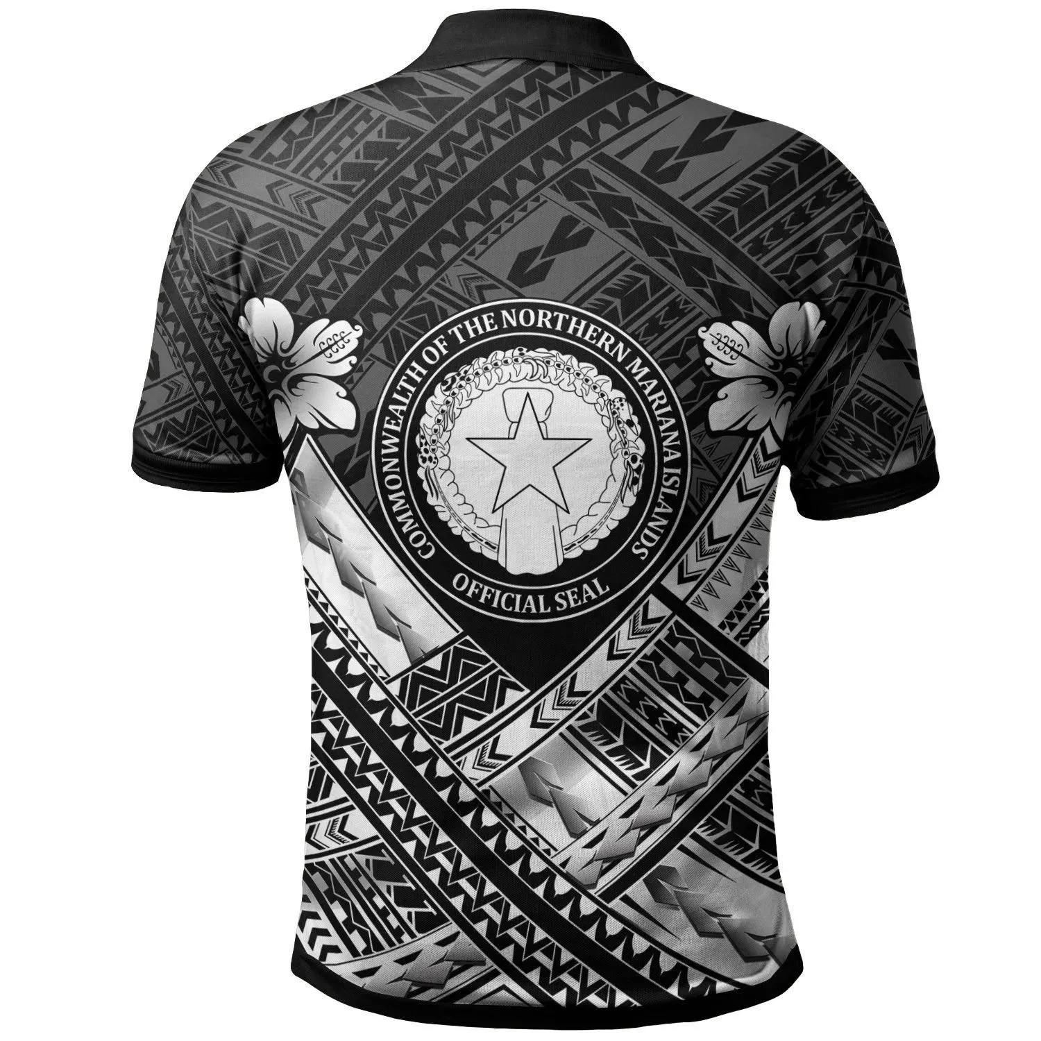 Northern Mariana Islands Custom Polynesian Polo Shirts - CNMI Seal Camisole Hibiscus Style (White)- BN18
