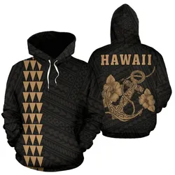 Alohawaii Hoodie - Polynesian Kakau Anchor Hibiscus Hawaii Hoodie Gold - AH - J16