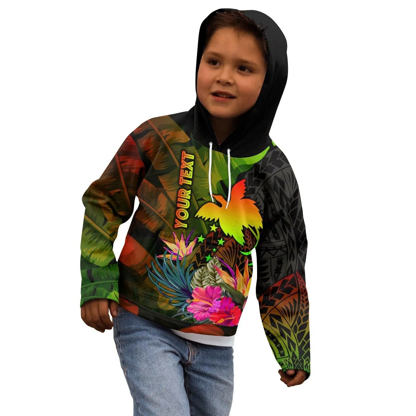 Papua New Guinea Polynesian Personalised Hoodie -  Hibiscus and Banana Leaves