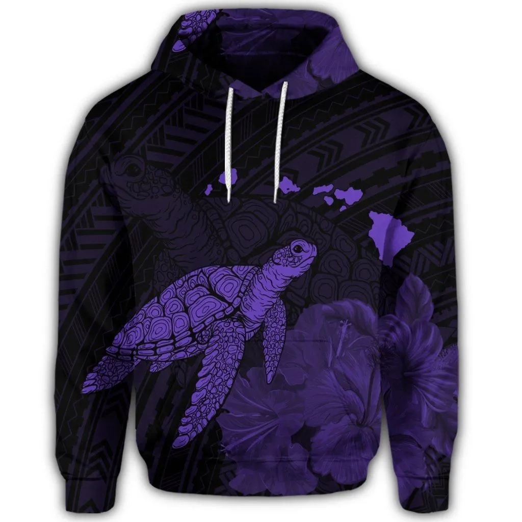 Hawaiian Polynesian Hibiscus Turtle Map Hoodie Purple