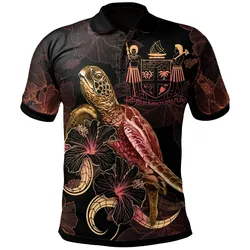 FiJi Polynesian Polo Shirt - Turtle With Blooming Hibiscus Gold - BN22