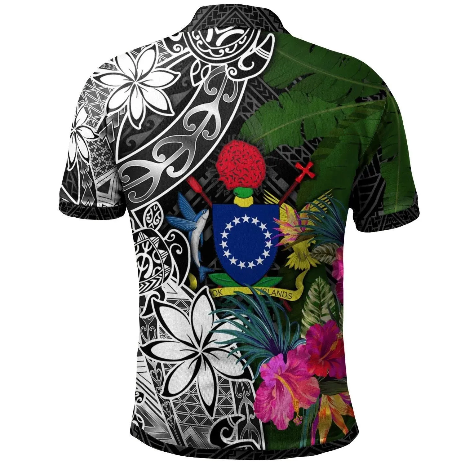 Cook Islands Custom Personalised Polo Shirt - Turtle Plumeria Banana Leaf - BN11