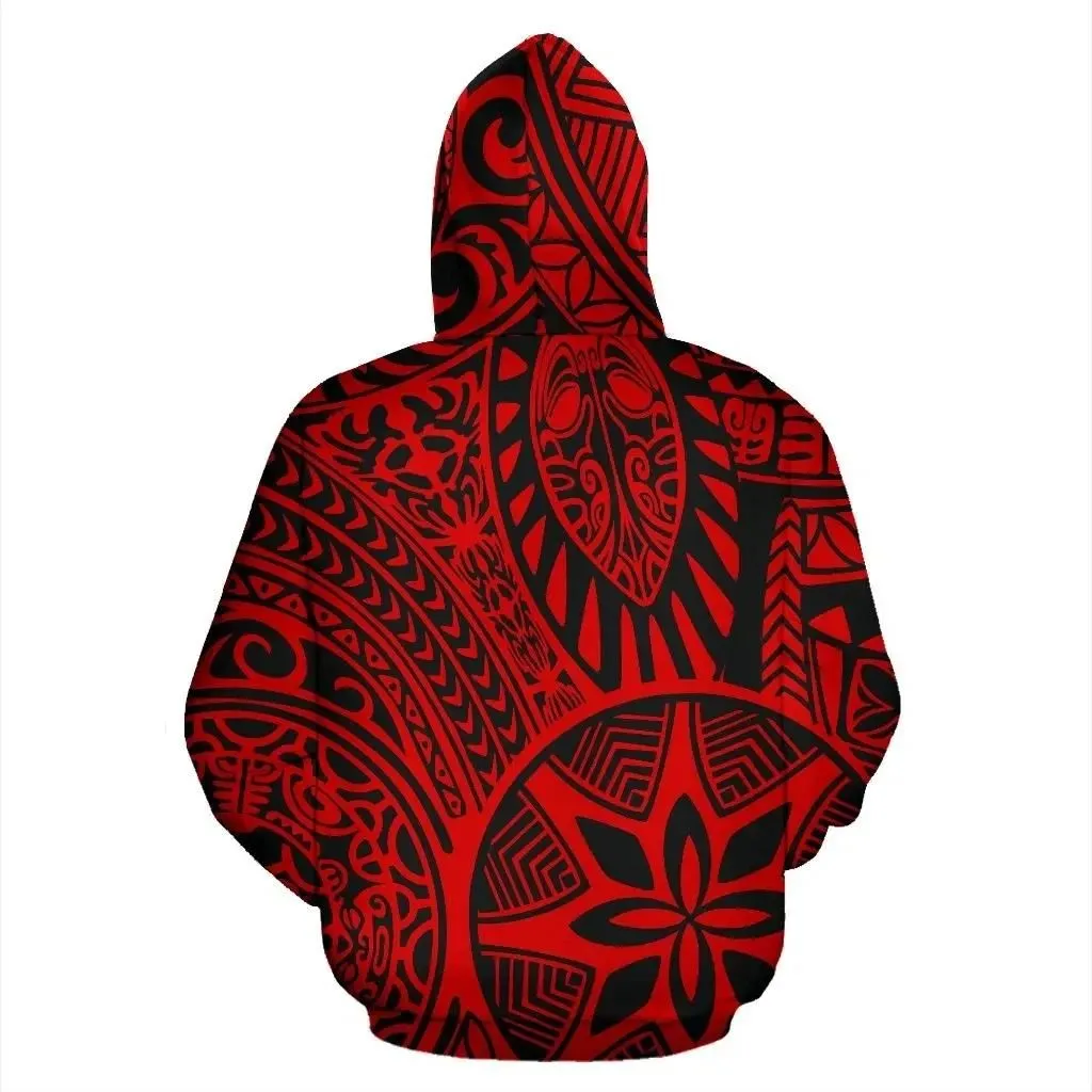 Alohawaii Hoodie - Polynesian Hawaiian Style Tribal Tattoo Red Pullover - AH - JR