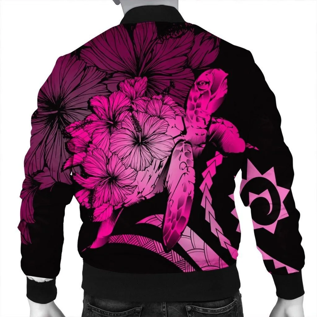 Hawaiian - Hawaii Turtle Hibiscus Polynesian Vintage Bomber Jacket - Pink - AH