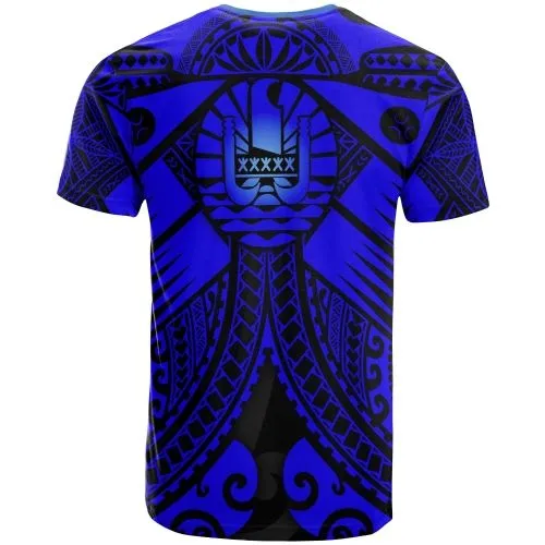 Tahiti T-Shirts - Blue Seal with Polynesian Tattoo