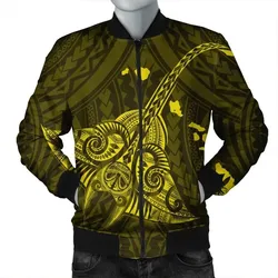 Alohawaii Jacket - Hawaiian Map Kanaka Manta Ray Polynesian Bomber Jacket Yellow - AH - J4R