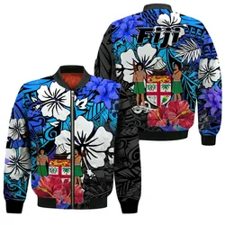 Fiji Tie Dye Bomber Jacket Polynesian Blue Tribal Creative Tropical Flowers LT13