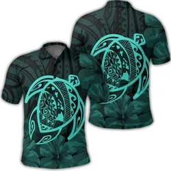 Hawaiian Map Turtle Kanaka Hibiscus Polynesian Polo Shirt - Turquoise - AH