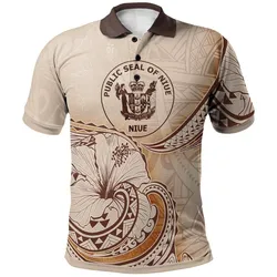 Niue Polo Shirt - Hibiscus Flowers Vintage Style