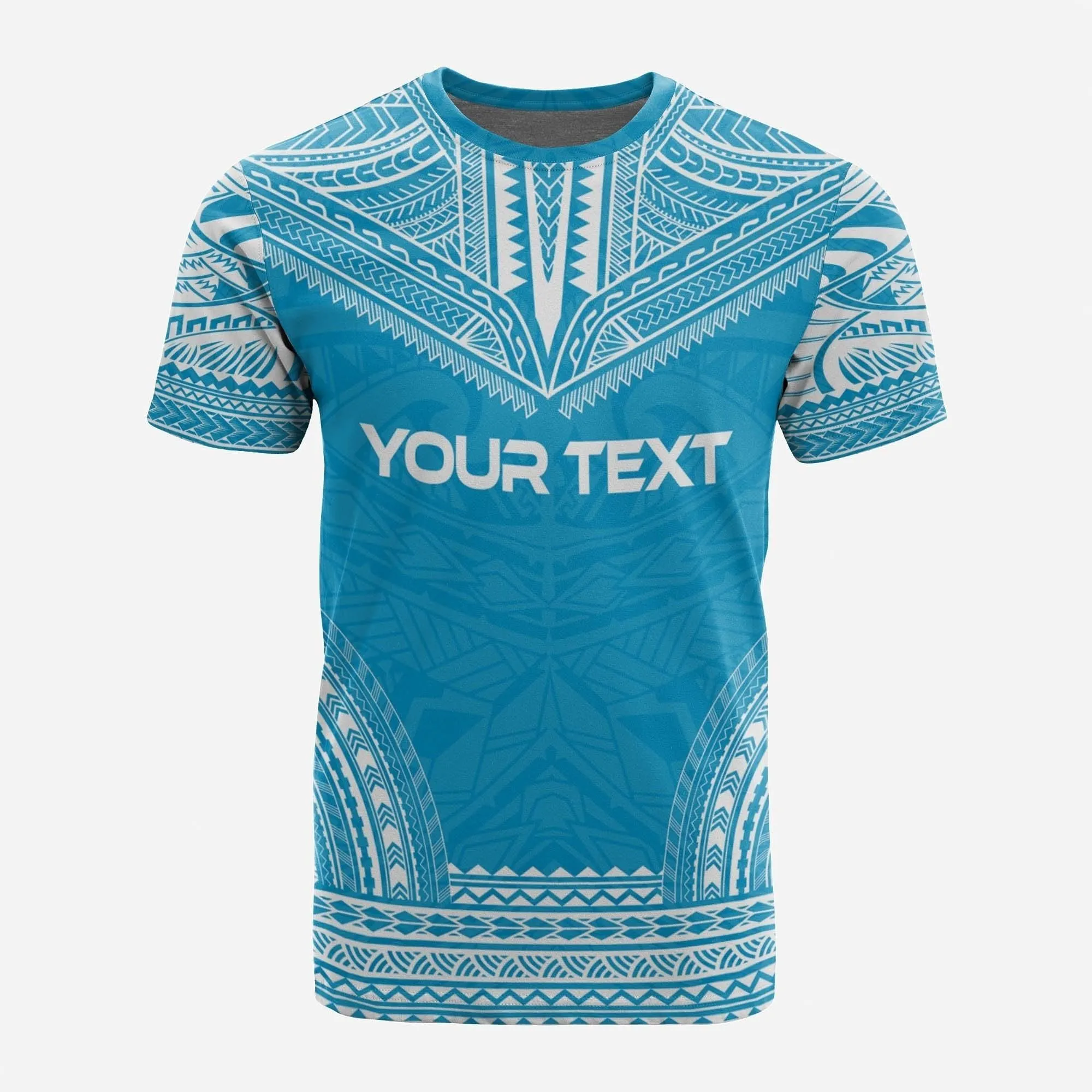 Tuvalu Custom Personalised T shirt - Tuvalu Coat Of Arms Polynesian Chief Tattoo Light Blue Version