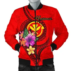 Hawaii Polynesian Mens Bomber Jacket - Floral With Seal Red