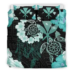 Alohawaii Home Set - Hawaii Dream Catcher Turtle Hibiscus Plumeria Polynesian Turquoise  - Bedding Set AH J2