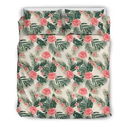 Hawaiian Hibiscus Plumeria Tropical Flower Pattern Polynesian Bedding Set Pink
