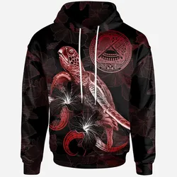 Alohawaii Clothing - Hoodie American Samoa Polynesian - Turtle With Blooming Hibiscus Red - BN22
