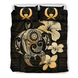 Pohnpei Islands Hibiscus Plumeria Mix Polynesian Gold Turtle Bedding Set - J1