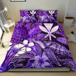Polynesian Hawaii Bedding Set - Turtle, Hibiscus and Pineapple Purple