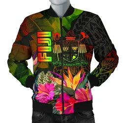 Fiji Polynesian Men's Bomber Jacket -  Hibiscus and Banana Leaves - BN15