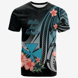 Wallis and Futuna T shirt - Turquoise Polynesian Hibiscus Pattern Style