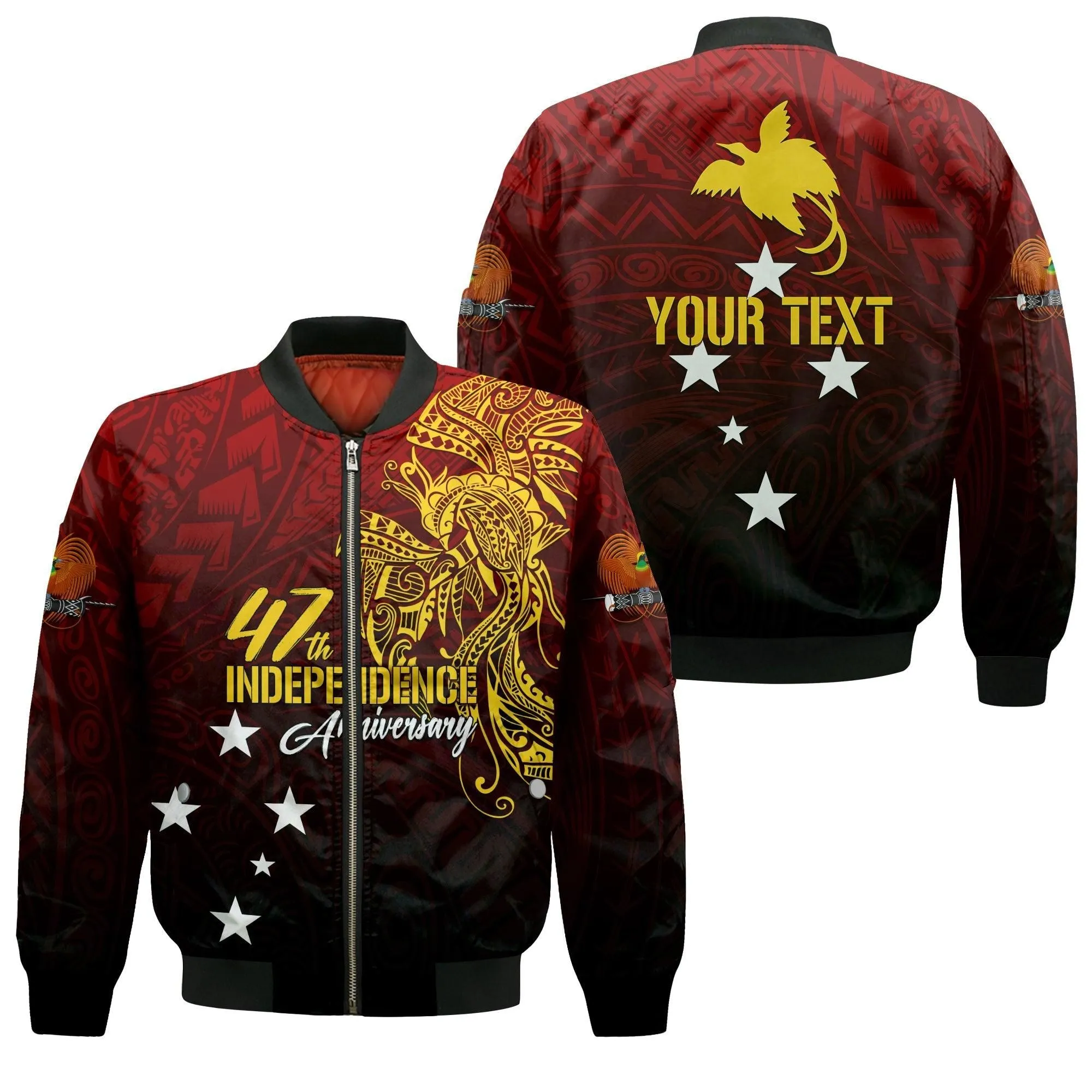 Personalised Papua New Guinea Bomber Jacket 47th Independence Anniversary - Tribal Bird of Paradise LT7